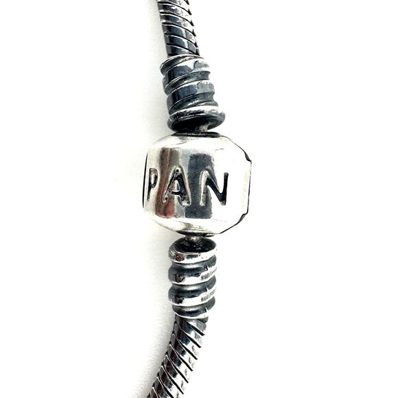 Pandora 925 Authentic Sterling Silver Snake Chain Charm 7” Bracelet - Picture 5 of 8